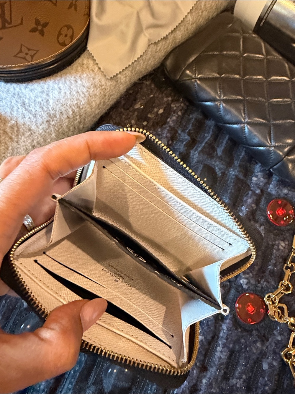 Louis Vuitton Orange, White & Black Zip Card Holder Wallet - Picture 3 of 5